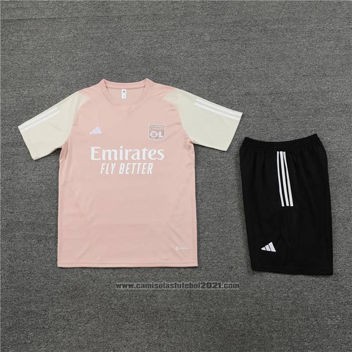 Fato de Treino Lyon Manga Curta 2023-2024 Rosa - Calcas Curta